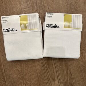 2 Waffle Weave Fabric Shower Curtain - Room Essentials‎ - White - 72" x 72"